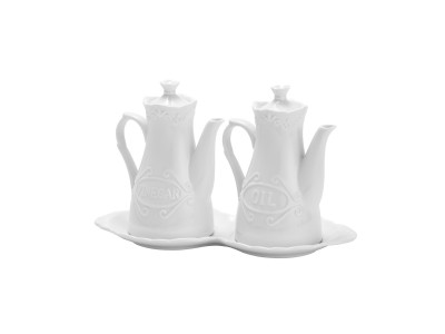 Galheteiro Porcelana Alto Relevo com Suporte